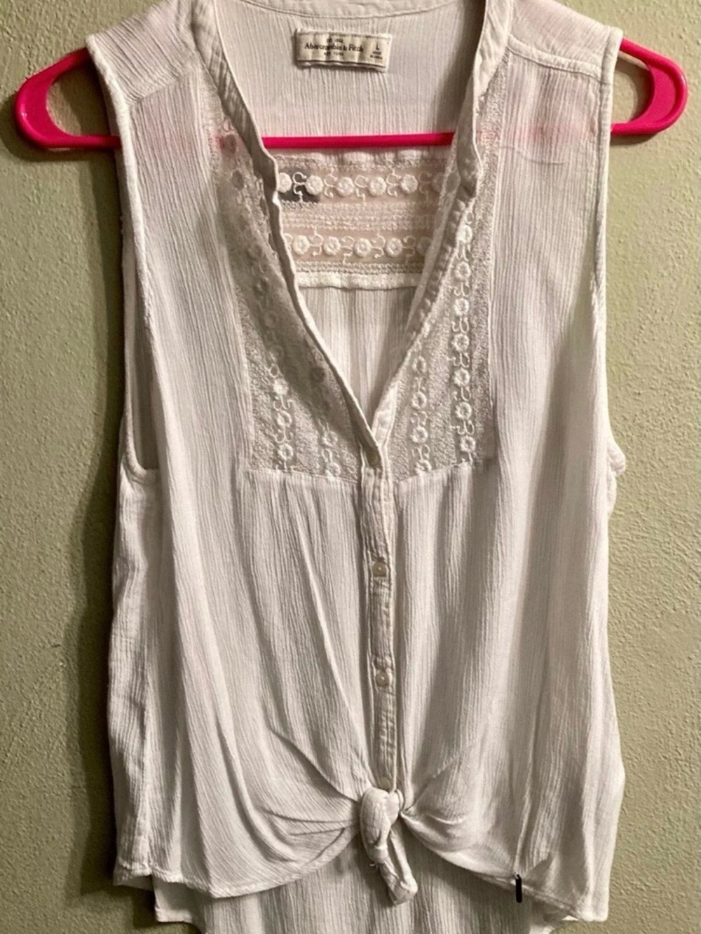 Abercrombie & Fitch White Lace-Panel Tie-Front Camisole